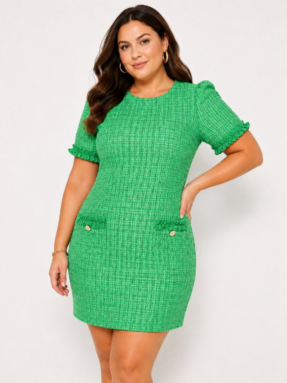 Lilly Pulitzer Ryner Boucle Tweed Shift Dress Sz 16 Green Fringe Pockets Pink
